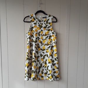 Zara Basics  lemon dress with green button up back